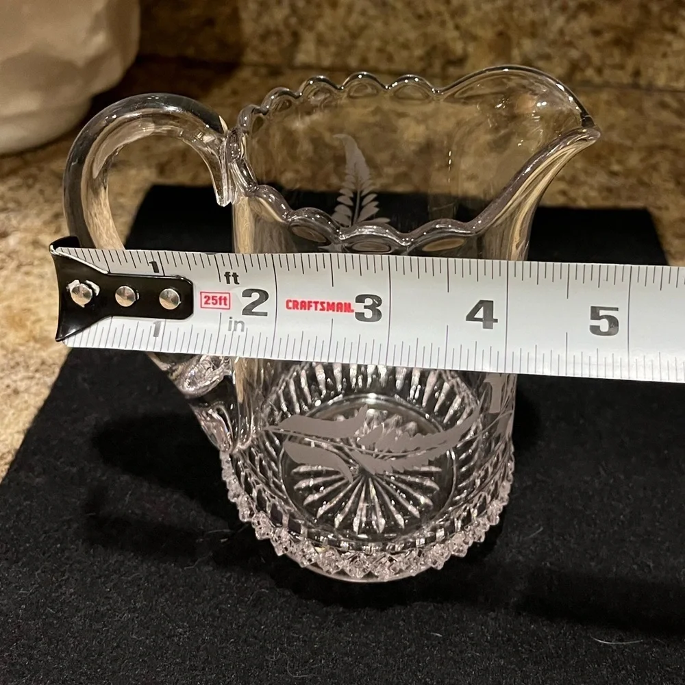 Vintage EAPG DAKOTA 5” Creamer Pitcher with Etched Fern Leaf & Starburst Bottom